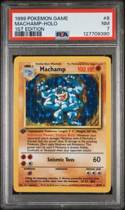 1999 Pokemon Game Card Machamp Holo 1st Edition #8 PSA NM 7 - Image 1