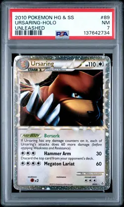 2010 POKEMON HEARTGOLD & SOULSILVER UNLEASHED #89 URSARING-HOLO PSA 7 - Image 1