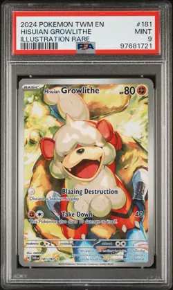 2024 Pokemon TWM en Illustration #181 Hisuian Growlithe PSA 9 Mint - Image 1