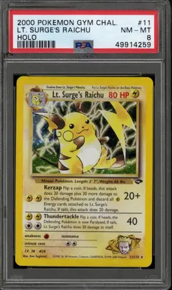 Pokemon Gym Challenge Lt. Surge's Raichu 11/132 PSA 8 - Image 1