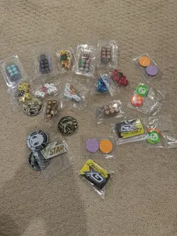 Pokemon ETB Dice And Marker Lot Of 12 ETB Dice Sets +Markers +coins - Image 1