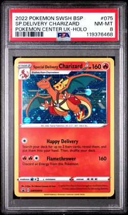 PSA 8 NM-MT Special Delivery Charizard Promo Holo Pokemon Card SWSH075 - Image 1