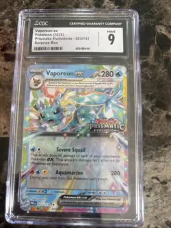 CGC 9 MINT Pokemon Vaporeon EX 023/131 Prismatic Evolutions Double Rare STAMPED - Image 1