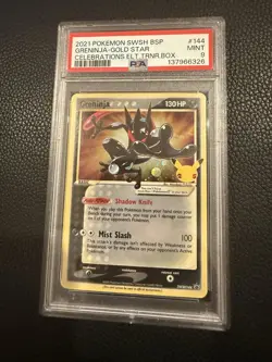 2021 Pokemon Black Star Promo SWSH144 Greninja Gold Star Celebrations PSA 9 - Image 1