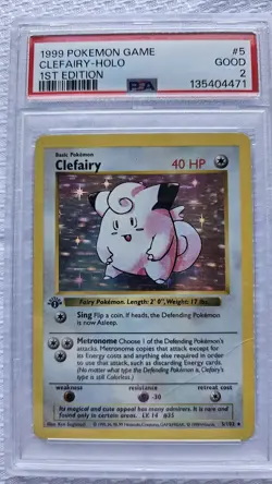 Pokemon Clefairy Base Set Rare Shadowless 1st Edition #5/102 PSA 2 1999 Card - Image 1