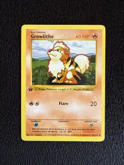 💥 GROWLITHE 1st Edition Shadowless Base Set 1999 Pokemon TCG Non Holo # 28/102 - Image 1
