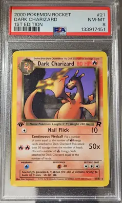 2000 Pokemon Team Rocket 1st Edition DARK CHARIZARD #21 PSA - 8 Non Holo - Image 1