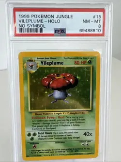 PSA 8 NM-MT Vileplume No Symbol ERROR Holo Rare 15/64 Jungle Pokemon Card - Image 1