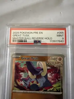 2025 POKEMON PRE EN-PRISMATIC EVOLUTIONS #055 GREAT TUSK PSA 9 MASTER BALL - Image 2