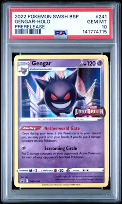 2022 POKEMON SWSH BLACK STAR PROMO PRERELEASE #241 GENGAR-HOLO PSA 10 - Image 1