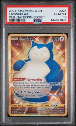 2021 POKEMON SWORD & SHIELD CHILLING REIGN SECRET #224 FULL ART/SNORLAX PSA 10 - Image 1
