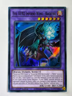 Evil HERO Inferno Wing - Backfire SUDA-EN032 Super Rare 1st Edition YuGiOh Card - Image 1