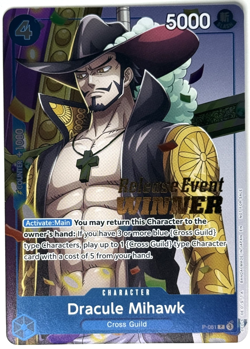 One Piece TCG Dracule Mihawk P-081 P Foil Card Winner Release Event English - Image 1