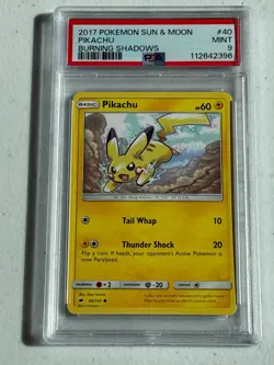 MINT 2017 Pokemon Sun & Moon Burning Shadows PIKACHU #40/147! PSA 9! - Image 1