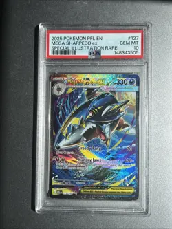 2025 Pokemon Mega Sharpedo PFL Special Illustration Rare #127 EX PSA 10 - Image 1