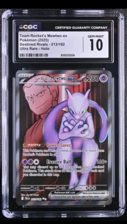 2025 Pokemon Destined Rivals Team Rocket's Mewtwo Ultra Rare #213/182 CGC 10 - Image 1