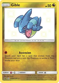 Gible SV38/SV94 Shiny Rare Holo Hidden Fates Shiny Vault Pokemon TCG NM - Image 1