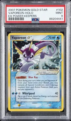 2007 POKEMON EX POWER KEEPERS GOLD STAR #102 VAPOREON-HOLO PSA 9 - Image 1