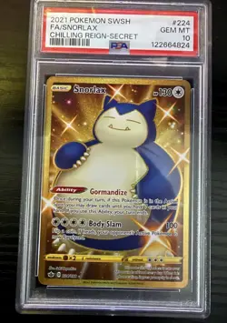 Pokemon Snorlax Secret Rare 224/198 Chilling Reign Holo PSA 10 Full Art - Image 1