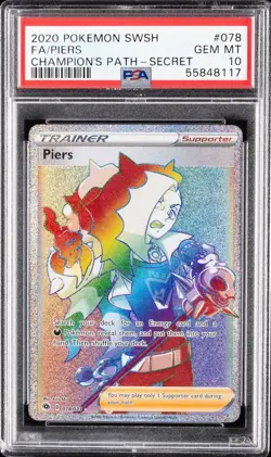 2020 POKEMON SWORD & SHIELD CHAMP'S PATH SECRET #078 FULL ART/PIERS PSA 10 - Image 1