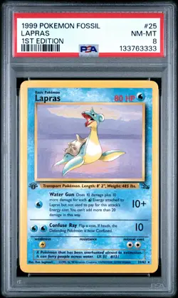 1999 POKEMON FOSSIL 1ST ED #25 LAPRAS PSA 8 - Image 1