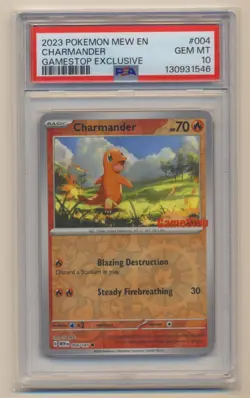 PSA 10 Pokemon Gamestop Exclusive Reverse Holo Charmander MEW EN 004/165 GEM MT! - Image 1