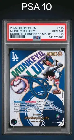 2025 ONE PIECE PROMOS DODGERS X ONE PIECE NIGHT #010 MONKEY D. LUFFY PSA 10 - Image 1