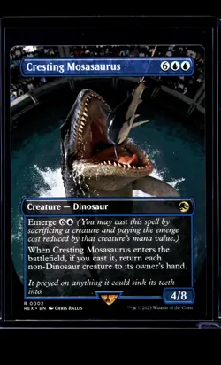 MTG Magic The Gathering REX Jurassic Park World Borderless 2 Cresting Mosasaurus - Image 1