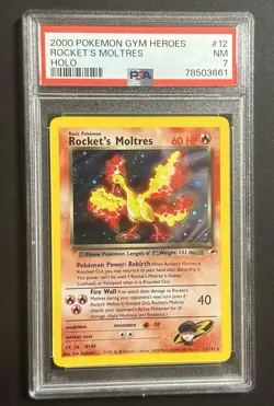 Pokemon TCG Gym Heroes Rocket's Moltres 12/132 Unlimited Holo Rare PSA 7 NM 🔥 - Image 3