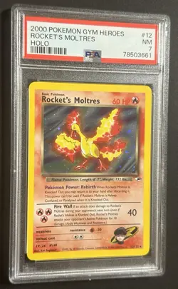 Pokemon TCG Gym Heroes Rocket's Moltres 12/132 Unlimited Holo Rare PSA 7 NM 🔥 - Image 4