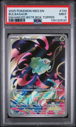 2025 Pokemon Mega Evolution Bulbasaur #133/132 Box Topper Stamped Promo PSA 9 - Image 1