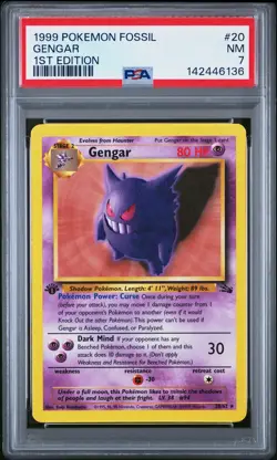 1999 POKEMON FOSSIL 1ST ED #20 GENGAR PSA 7 - Image 1