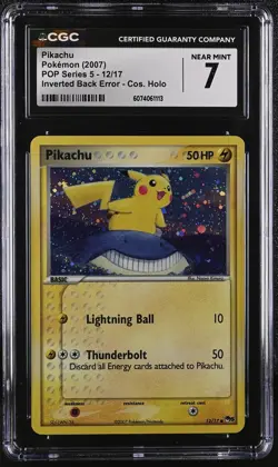 CGC 7 Pikachu 2007 POP Series 5 Holo 12/17 Inverted Back Error Pokemon Card - Image 1