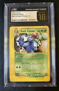 CGC Pristine 10 Dark Ivysaur 6 Best of Game PROMO Pokemon Card 034 Black 2003 - Image 1