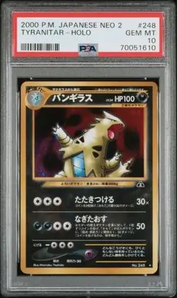 2000 Pokemon Neo 2 Tyranitar Japanese Holo Rare Card PSA 10 Gem Mint 248 Vintage - Image 1