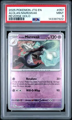 2025 POKEMON JTG EN-JOURNEY TOGETHER REVERSE HOLO #057 ALOLAN MAROWAK PSA 9 - Image 1