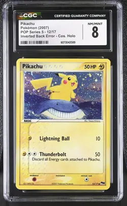 CGC 8 Pikachu 2007 POP Series 5 Holo 12/17 Inverted Back Error Pokemon Card - Image 1