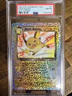 Pokemon Dark Raichu Legendary Collection Reverse Holo S3/S4 Box Topper PSA 8 - Image 1