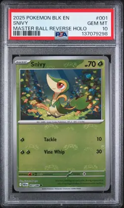 Pokemon BLK EN-BLACK BOLT 001 SNIVY MASTER BALL REVERSE HOLO PSA 10 - 137079298 - Image 1
