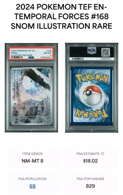 Graded PSA 8 Snom Illustration Rare IR #168 Temporal Forces TEF Pokemon TCG - Image 3