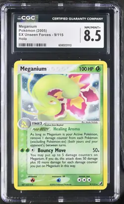 CGC 8.5 Meganium 2005 EX Unseen Forces 9/115 Holo Pokemon Card - Image 1