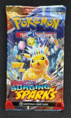 Pokemon TCG Surging Sparks (SV08) Booster Pack Pikachu Art New & Sealed 22.47g - Image 1