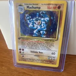 Machamp Pokemon Card 100 HP Holo First Edition Seismic Toss - Image 1