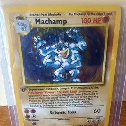 Machamp Pokemon Card 100 HP Holo First Edition Seismic Toss - Image 2