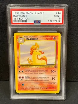 1999 POKEMON JUNGLE 1ST EDITION UNCOMMON #44 RAPIDASH PSA MINT 9 SET BREAK - Image 1