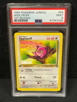 1999 POKEMON JUNGLE 1ST EDITION #54 JIGGLYPUFF PSA MINT 9 SET BREAK - Image 1