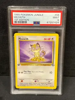 1999 POKEMON JUNGLE 1ST EDITION #56 MEOWTH PSA MINT 9 SET BREAK - Image 1