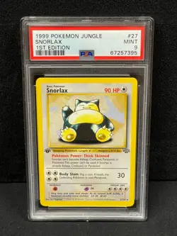 1999 POKEMON JUNGLE 1ST EDITION RARE #27 SNORLAX PSA MINT 9 SET BREAK - Image 1