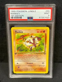 1999 POKEMON JUNGLE 1ST EDITION #55 MANKEY PSA MINT 9 SET BREAK - Image 1