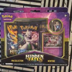 Pokemon Hidden Fates Mewtwo Pin Collection Box Promo Booster - Image 1